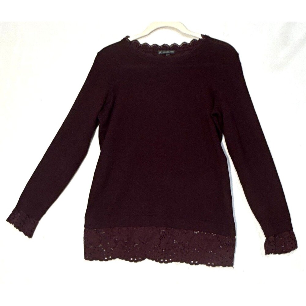 Adrianna Papell Burgundy Knit Lace Trim Pullover Sweater SM Whimsigoth Coquette